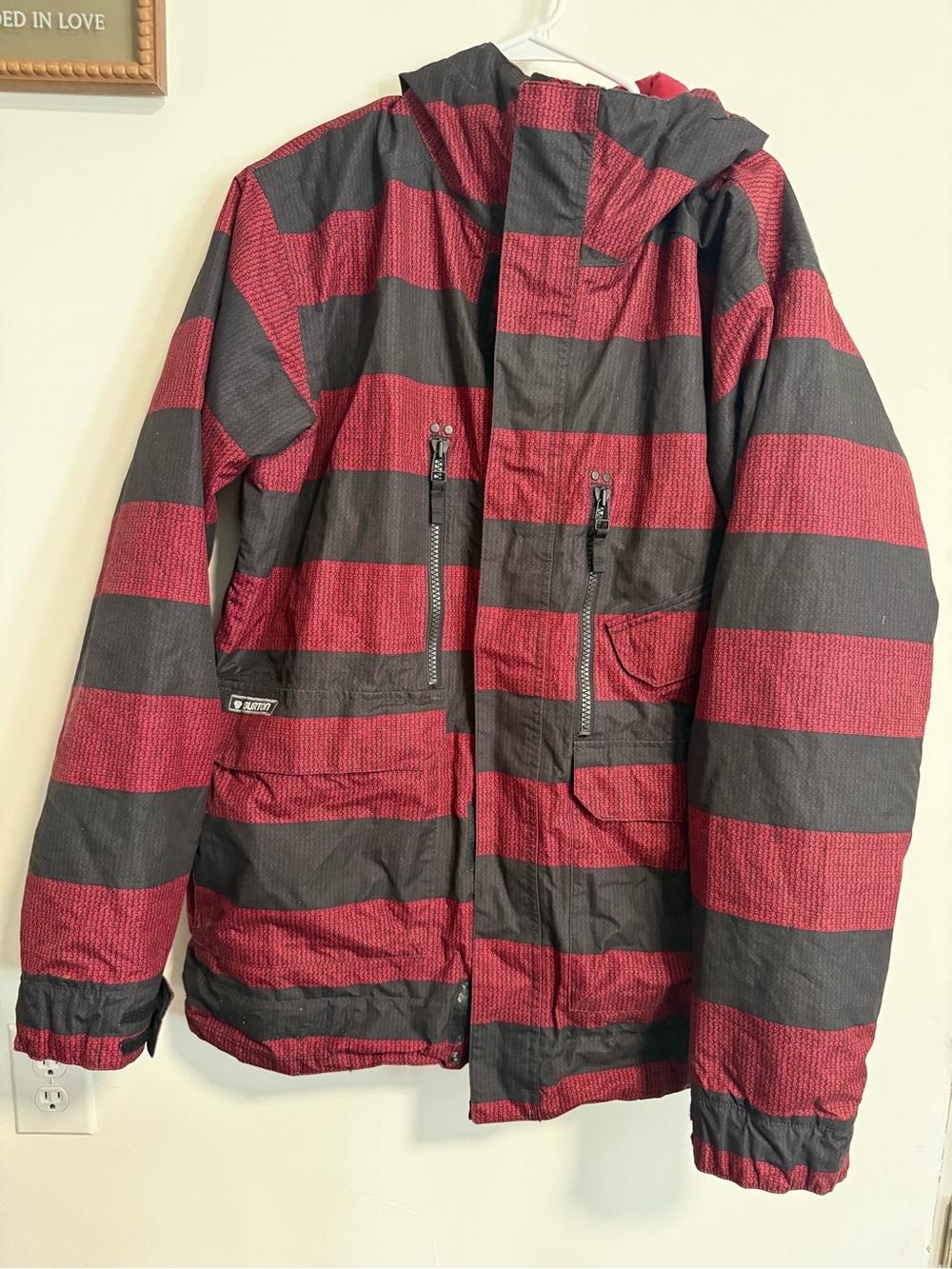 Y2K Burton The White Collection Snowboard Jacket Men’s XL Red Black Stripped